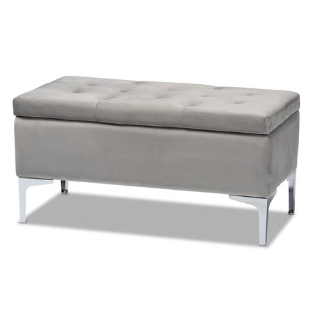 Baxton Studio Mabel Grey Velvet Upholstered Silver Finished Storage Ottoman 165-10678